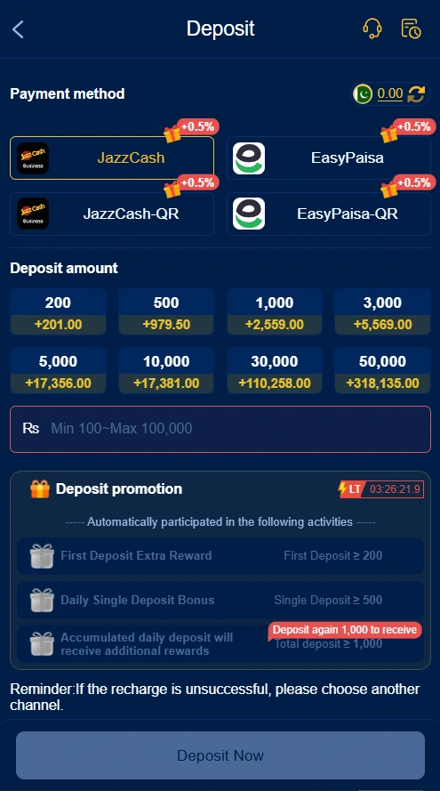 Deposit Process in At77 Game Apk